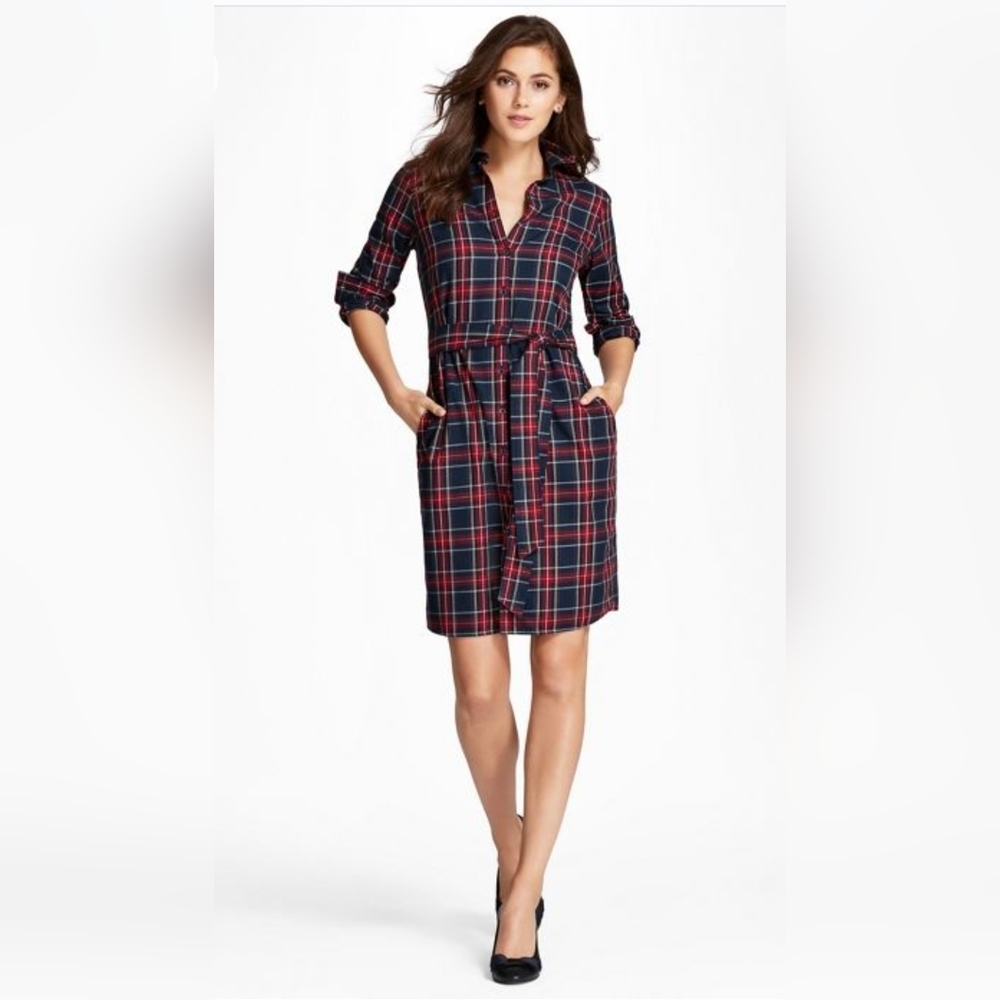 Brooks Brothers Tartan Plaid Fleece Shirt Dress Flannel Button Down